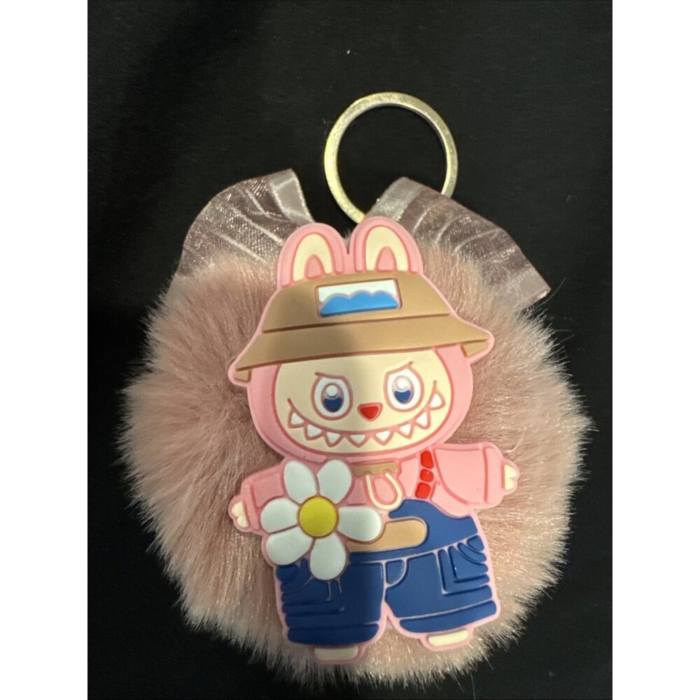 Cute Pom-Pom Bow labu Furry Monster Keychain Bag Charm Key Ring NEW